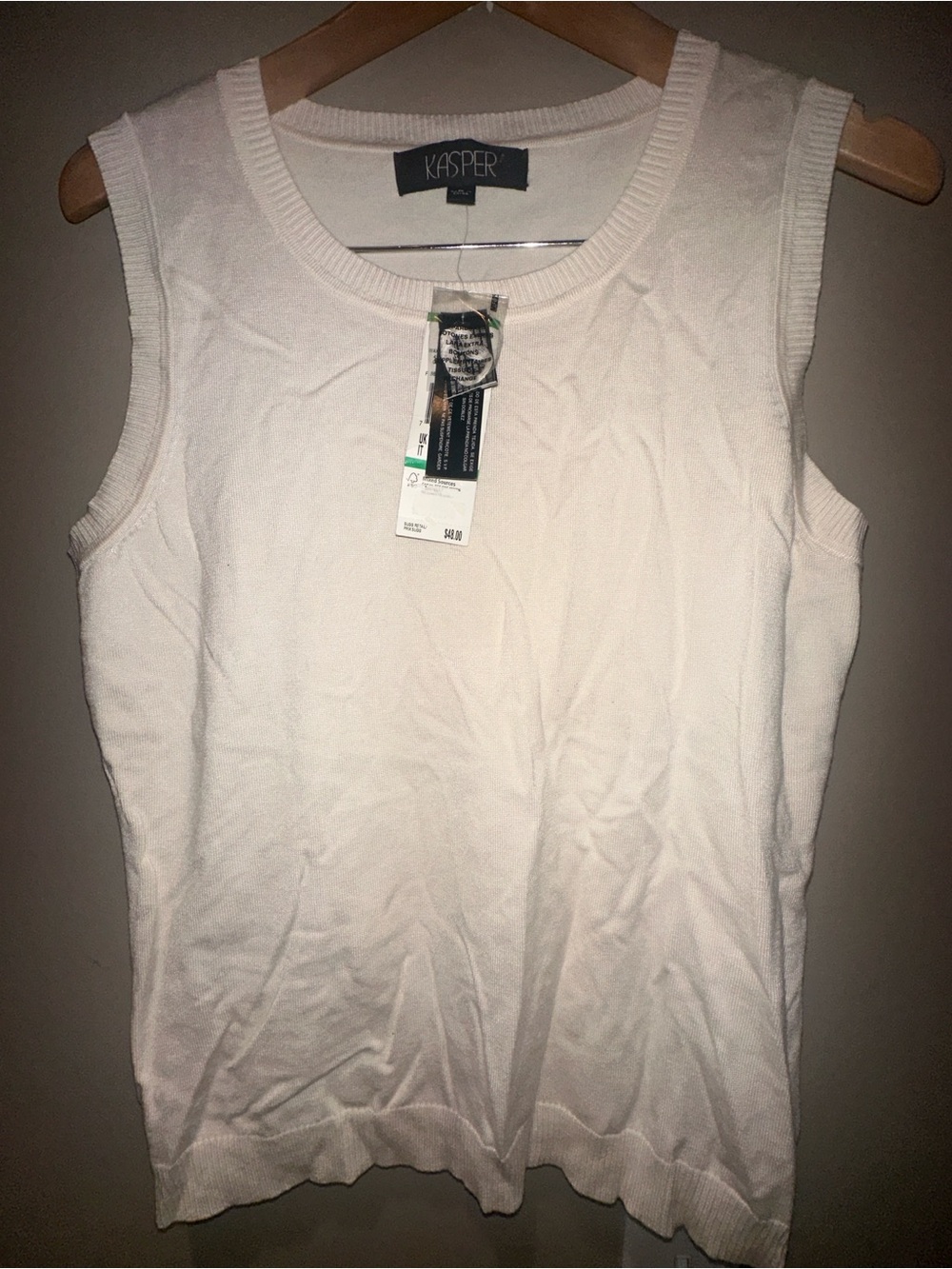 Kasper Women's White Sleeveless Knit Tank Top large NWT